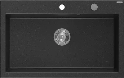 Immagine prodotto di Mexen Elix lavello in granito a 1 vasca 800 x 500 mm, nero/argento metallizzato, sifone cromato - 6527801005-73
