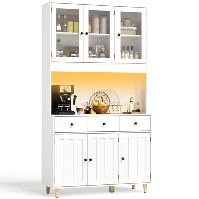 Produktbild von Bealife AP05 Sideboard mit Glastüren | 100x38x180 cm | Für Küche & Esszimmer | Weiß/Schwarz