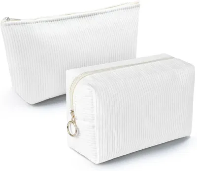 Produktbild von Make-up Taschen 2 Stück, kleine Cordstofftaschen, weiß, für Kosmetik unterwegs