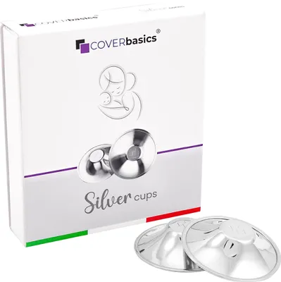 Obrázek produktu pro Stříbrné chrániče bradavek COVERbasics (SilverCups) Stříbrné chrániče bradavek na ochranu citlivých bradavek, dermatologicky testovaná zdravotnická pomůcka (běžné) Jedna velikost pro všechny typy bradavek