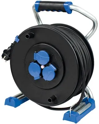Produktbild von Kunststoffkabeltrommel 33 m H07RN-F 3G2,5, 230 V, 3 Schuko-Steckdosen