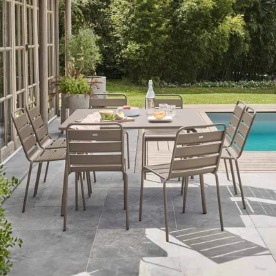 Image de Ensemble table de jardin et 8 chaises en métal taupe - Oviala Palavas