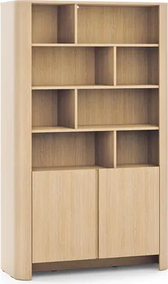 Produktbild von Aura Regal 103 cm in Vicenza Eiche mit asymmetrischen Regalfächern und unteren Türen – modern und geräumig