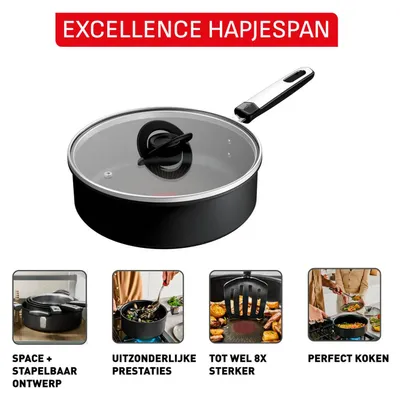 Produktbild von Tefal Excellence G3203202, Rund, Schwenkpfanne, Schwarz, Aluminium, Thermo-Punkt, Glas