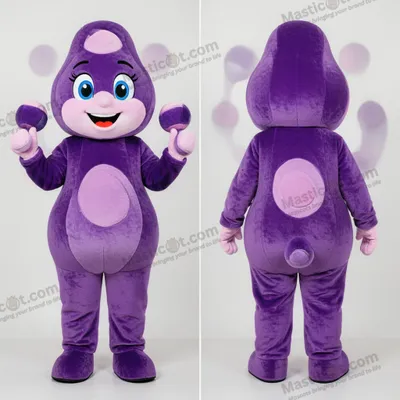 Image de Mascotte MASTICOT Rigolote Violette en Costume