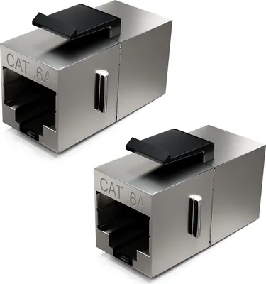 Produktbild von deleyCON 2x CAT6a Keystone Modul Patchkabel Kupplung Verbinder Geschirmt 2x RJ45 Buchse Netzwerk Patchpanel Keystonehalterung Erweiterung