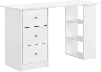 Produktbild von [sk.casa] Písací stôl 120x50x72cm Kancelársky stôl so zásuvkami Policový PC stôl (Biely) - Veľmi dobrý