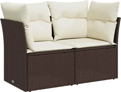 Produktbild von vidaXL Gartensofa mit Kissen 2-Sitzer Braun Poly Rattan
