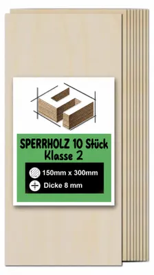 Produktbild von Rechteckige Birkensperrholzplatten zum Basteln und Bemalen – Lasergravur, CNC-Fräsen, Modellbau, Laubsägearbeiten, Brandmalerei und Decoupage – Klasse 2 – 15 × 30 cm (150 × 300 mm) – 8 mm – 10 Stück