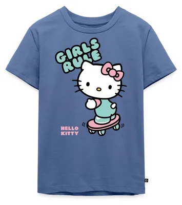 Produktbild von Spreadshirt Hello Kitty Auf Skateboard Girls Rule Kinder Premium T-Shirt, 122/128 (6 Jahre), Taubenblau