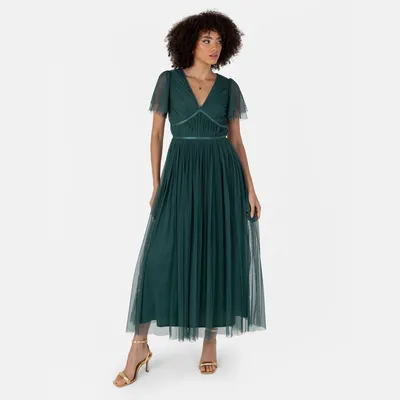 Produktbild von Anaya with Love Damen Kleid, Midaxi-Länge, V-Ausschnitt, kurze, fließende Ärmel, mit Schleife