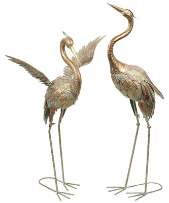Produktbild von Gartendekoration für den Außenbereich, Metallfiguren Reiher und Kranich für Teiche, 2er-Set, 92/82 cm hoch, rostfarbene Kraniche, dekorative Figuren für Fischteiche, Geschenk für Frauen (Bronze)