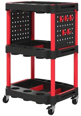 Image de Chariot de rangement - Chariot d'atelier - Chariot d'outils mobile - 3 niveaux avec compartiments réglables - Noir