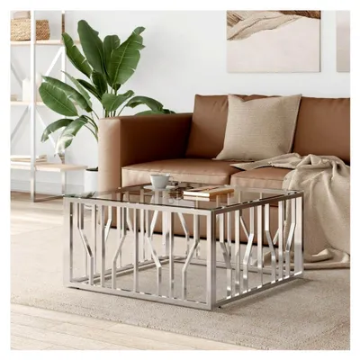 Produktbild von Couchtisch 80x80x40 cm aus Edelstahl und gehärtetem Glas in Silber