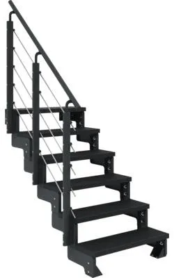 Produktbild von Pertura Aussentreppe Tallis 80 cm 6 Steigungen anthrazitgrau/Trimax anthrazit mit Geländer