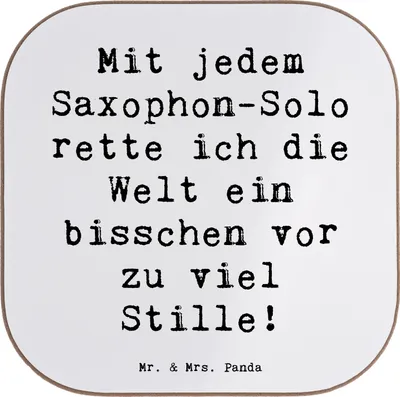 Produktbild von Mr. & Mrs. Panda Tischuntersetzer Spruch Saxophon Magie - Weiß - Geschenk, Musiker, Saxophon-Solo, Coaster, Untersetzer Tasse, Glas, Musik, Saxophonist, Klangwelt, Lernen