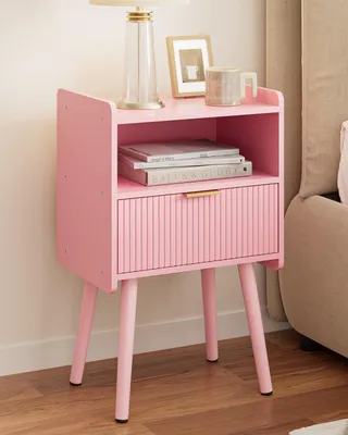 Nachttisch aus Holz mit Schublade, rosa, 40,1 x 29,2 x 67,3 cm