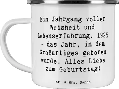 Produktbild von Mr. & Mrs. Panda becher emaille Spruch 1925 Geburtstag - Weiß - Geschenk, Erinnerungen, Pott, Glückwunsch, Weisheit und Lebenserfahrung, Kaffeepott, Alter, Geburtsjahr