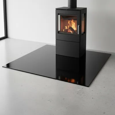 Produktbild von Kaminglas eckig 120x65cm Schwarz Bodenplatte Funkenschutz ESG Ofenglas Vorleger