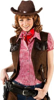 Produktbild von O9741-44-46 braun Damen Cowboy Cowgirl Weste WildKunstleder Gr.44-46