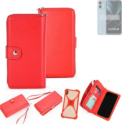 Produktbild von K-S-Trade 2in1 Schutzhülle Portemonnee Handyhülle mit Bumper kompatibel mit Lava Yuva 2 Hülle Case Etui Geldbörse Smartphone rot (1x)