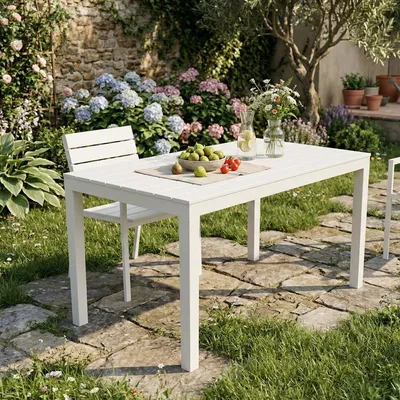 Produktbild von Gartentisch Vasto, Rechteckiger Esstisch, Mehrzweck-Gartentisch für den Innen- und Außenbereich, 100 % Italy, 138x78h72 cm, Weiß