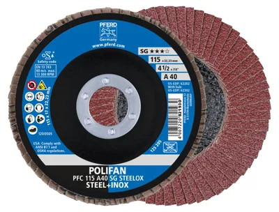 Zdjęcie produktu dla PFERD 67704115, Tarcza klapowa, Stal nierdzewna, Stal, 11,5 cm, Dowolna marka, Środek z wgłębieniem, 2,22 cm