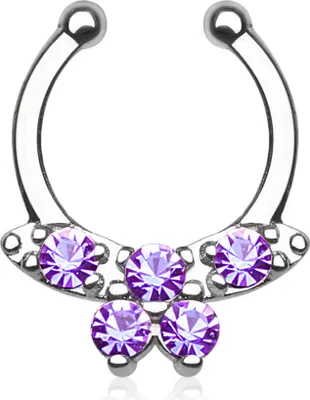 Produktbild von Nasenpiercing Nasenring Fake Piercing Septum Helix Schmetterling Butterfly Strass silber-lila