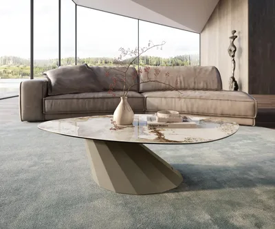 Produktbild von DELIFE Couchtisch Edge Organisch 140x76 cm Keramik Minas Melange Parabi Metall Effektfinish Titan