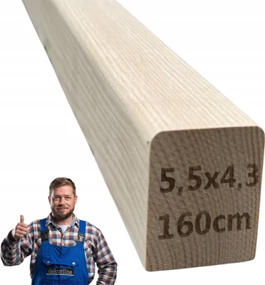 Obrázek produktu pro Zábradlí schodiště - Čtvercové dřevo - Jasanové dřevo - 5,5 x 4,3 x 160 cm - Zábradlí - Broušené - Připravené k lakování nebo natírání