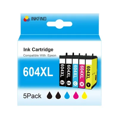 A box of INKFIND 604XL ink cartridges compatible with Epson printers.