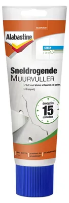 Productafbeelding van Alabastine, snel drogende muurvuller, wit, 0,33 kg, minimaal 5 °C, droogtijd: 0,5 uur, maximale laagdikte: 1 cm, maximale diepte: 2 cm, geschikt voor het gebruik met een spaan