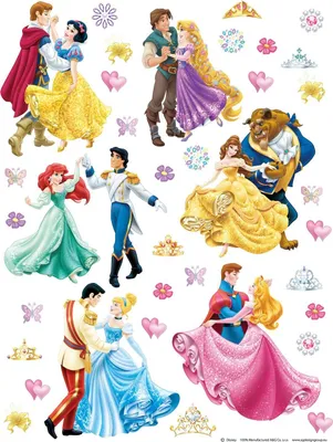 Zdjęcie produktu dla Disney Naklejka na ścianę księżniczki żółtym,różowym,fioletowymIniebieskim - 600141 - 65 x 85 cm