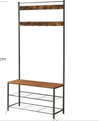 Obrázek produktu pro Věšák na oblečení – vintage styl – masivní dřevo a ocel – 32 x 85 x 175 cm