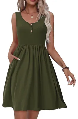 Imagen del producto de Vestido de verano para mujer, sin mangas, casual, con botones y bolsillos