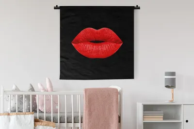 Produktbild von MuchoWow® Wandteppich Wandbehang Lippen - Rot - Schwarz 90x90 cm Tapisserie Dekoration Wandtuch - Wandaufhänger