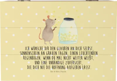 Produktbild von Mr. & Mrs. Panda Kiste Maus Sterne 22 x 15 cm - Gelb Pastell - Geschenk, Holzbox, Geburtstag, Geburt, Lustige Sprüche, Taufgeschenk, Geschenkbox, geschenkkiste, Box