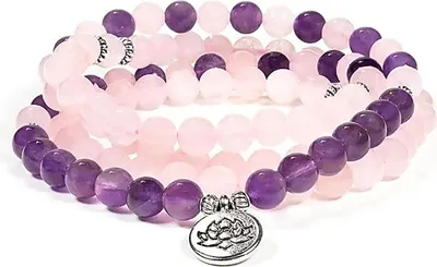 Immagine prodotto di Mala Elastico Quarzo Rosa/Ametista Con Loto - 0,8 Cm
