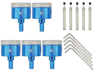 Produktbild von Diamant Fliesenbohrer Set 5 Stück 45mm mit Zentrierbohrer und Dreiecksschaft für Porzellan, Fliesen, Keramik, Stein, Granit, Marmor