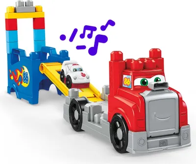 Produktbild von Mega Bloks Fast Tracks Rennwagen-Transporter mit Geräuschen (15 Teile)