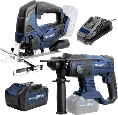 Zdjęcie produktu dla Zestaw CELMA Professional Wyrzynarka DPPe-Li 18OBS + Szlifierka kątowa PRAg-Li 125OBS + 1xAku4Ah + 1xŁad