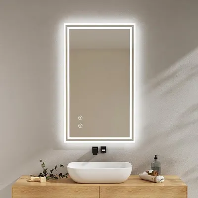 Productafbeelding van Spiegel voor de badkamer met verlichting, 100x60 cm. Badkamerspiegel met anti-condensfunctie, koelwit, dimbaar, touchbediening, geheugenfunctie, automatische uitschakeling na 3 uur, IP44, energiezuinig