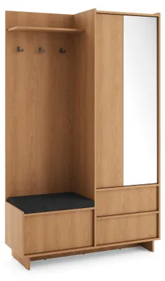 Productafbeelding van Furniture24 Garderobeset Yasumi: Zitbank, wandgarderobe, schuurtjeskast met spiegel