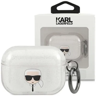 Produktbild von Karl Lagerfeld Klapukhgs Airpods Pro Abdeckung Srebrny/Silver Glitter Karl`s Kopf