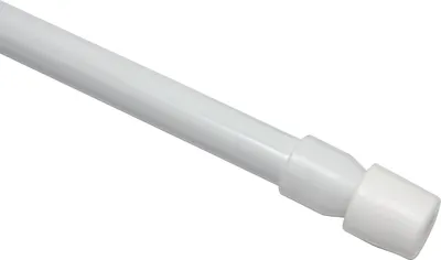 A close-up view of the end of a white telescopic rod, likely a tension rod, against a white background.