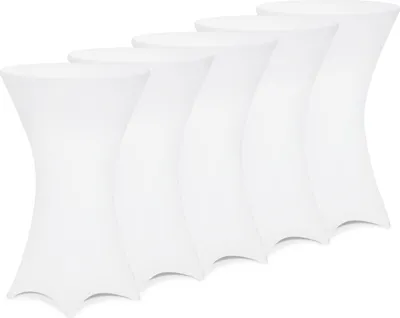 Produktbild von DEUBA® 5x Stehtisch Hussen Ø 60-65 / 70-75 / 80-85cm Viele Farben 30°C Waschbar Verstärkte Standfüße Stehtischhusse Überzug Stretch (Ø 60-65cm, Weiß)