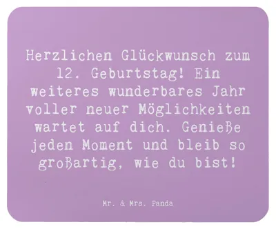 Produktbild von Mr. & Mrs. Panda Mauspad Spruch 12. Geburtstag Glück - Lavendeltraum - Geschenk, Glückwunsch, mousematte, laptop mousepad, Geburtstagssprüche, Kindergeburtstag, Alter