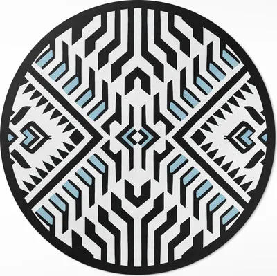 Produktbild von Geometrisches abstraktes Muster im indischen Stil – Vinyl Fußmatte – Ø 90cm – Rutschfest – Pflegeleicht & Langlebig