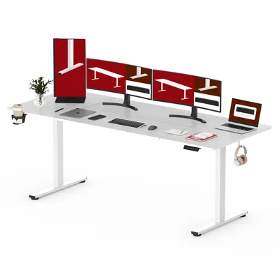 Zdjęcie produktu dla SANODESK Biurko z regulacją wysokości 200x80cm elektryczne 4 funkcje pamięci, zabezpieczenie antykolizyjne, nośność 70kg, z hakiem i schowkiem (biały)