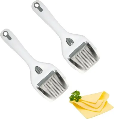 Obrázok produktu pre RVS ručný krájač syra s 2 nožmi, s povrchovou úpravou proti pripáleniu, ergonomickou rukoväťou, nastaviteľný